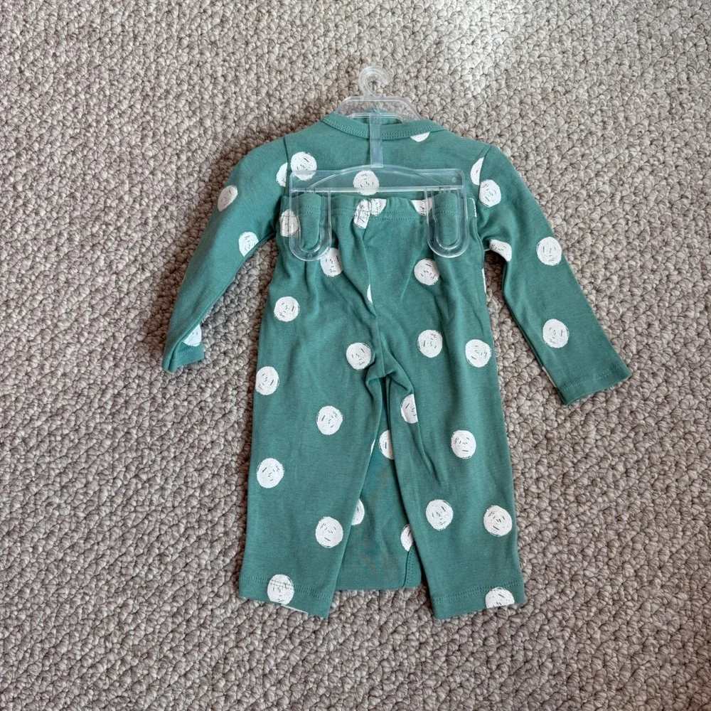 Carters Baby‎ Girls 3pc Teal Polka Dot Bodysuit Pants Hat Set Size 9 Months